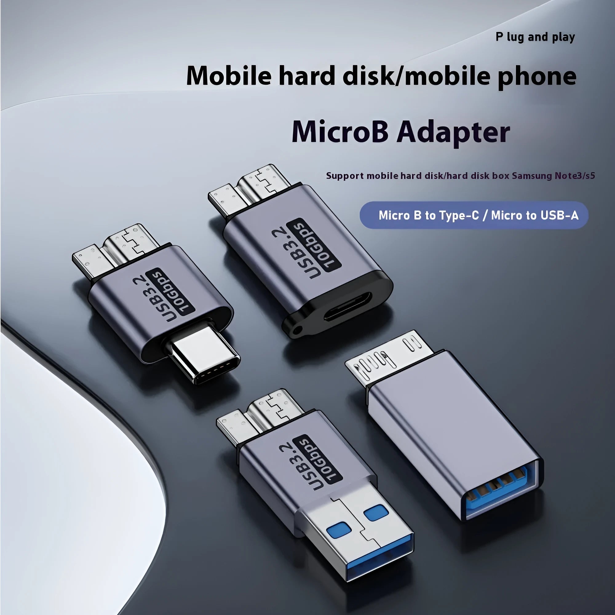 Micro B to USB and Type-C adapter converter for data transfer and charging of old devices