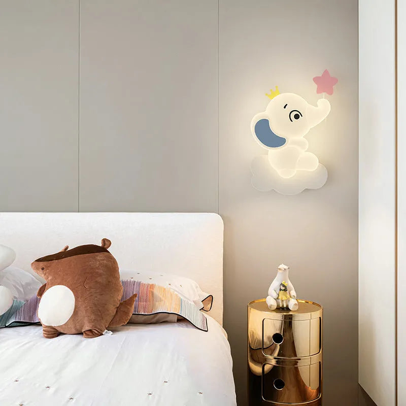 White cream cartoon elephant wall lamp with balloon elephant design 22cm tri colour dimming