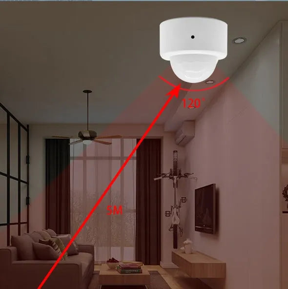 Compact white wireless infrared motion sensor for home automation with ZigBee 3.0 connectivity.