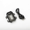 Mini portable tactical warning flashlight with USB charging cable and backpack mount.