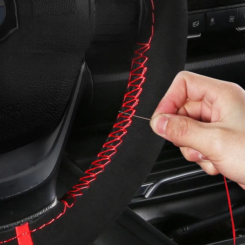 Black suede and microfiber steering wheel cover fitting 38cm diameter steering wheel