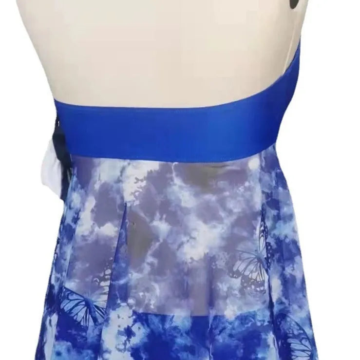 Blue women's bikini swimsuit in European American style with spandex fabric