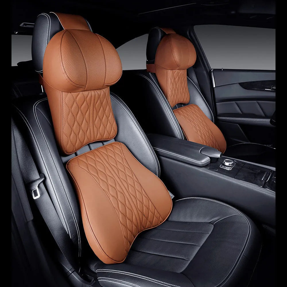 Car neck and lumbar support pillow set with wave pattern embroidery in five colour options