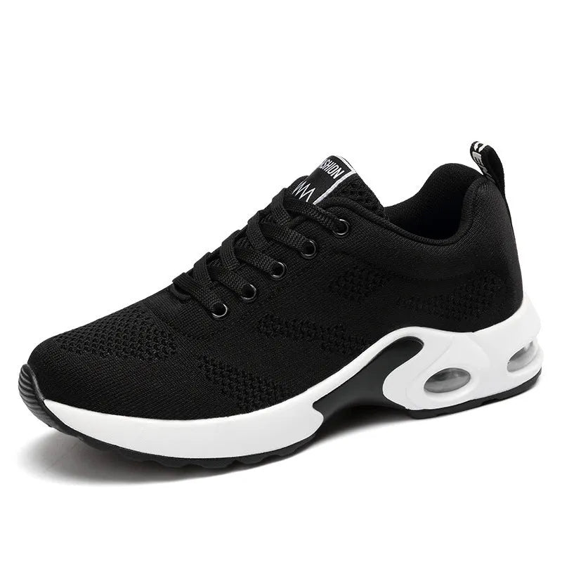 Dense mesh flyknit breathable flat heel casual women sneaker in grey with round toe and cross strap