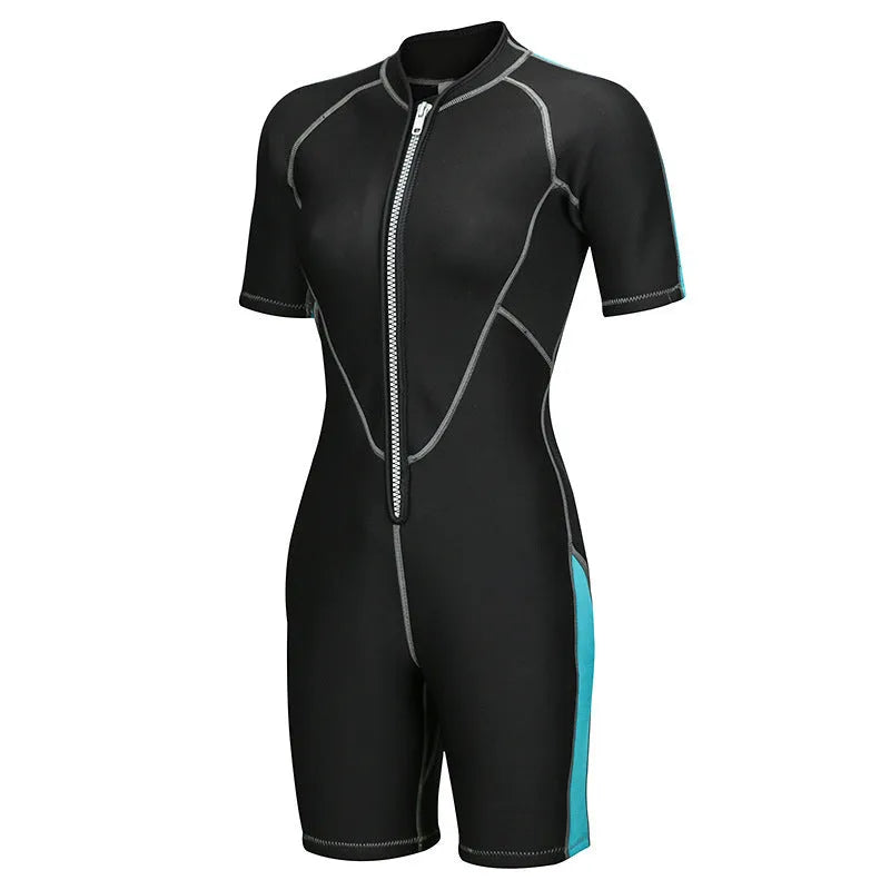 2mm neoprene wetsuit men women short sleeve one-piece back zip Navy Blue Sky Blue