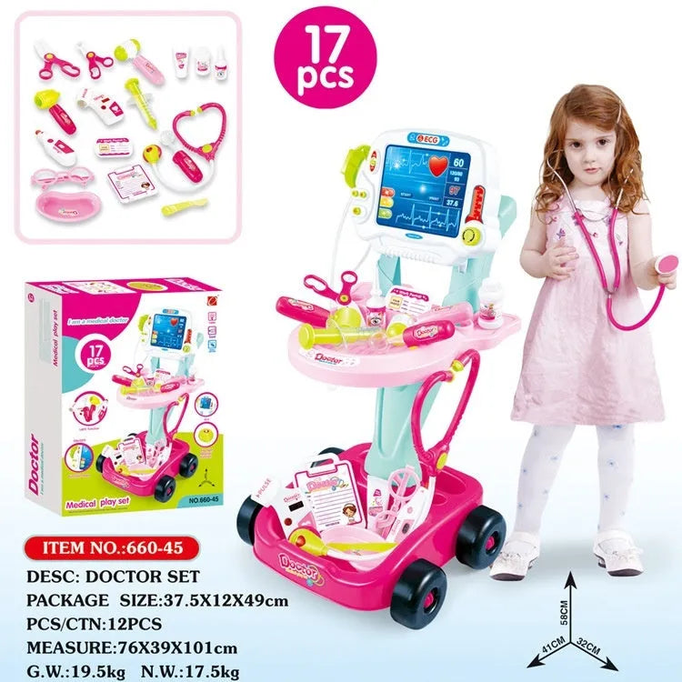 Children play house simulation medicine box toy with ECG function, pink plastic, 1.4kg, for kids aged 4-6