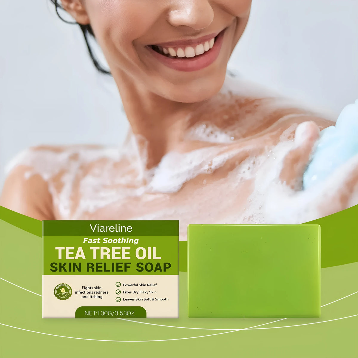 Tea Tree Oil Skin Relief Soap 100g bar with coconut oil, olive oil and ginger root extract