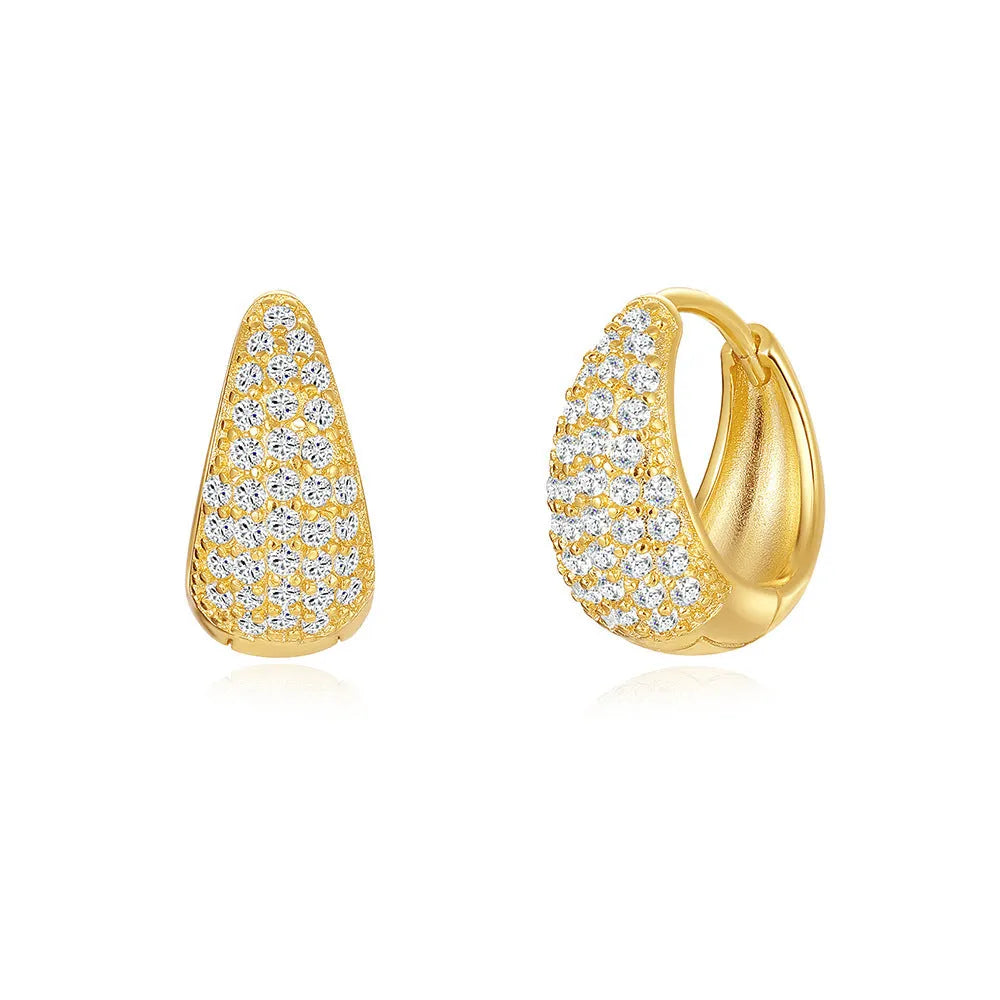 Brass diamond earclip earrings with electroplated gold finish and geometric round design