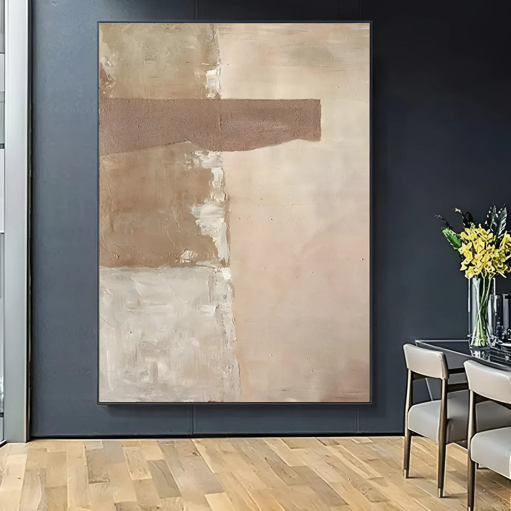 Handmade abstract oil painting on canvas, brown vertical wabi-sabi wall art, unframed one panel