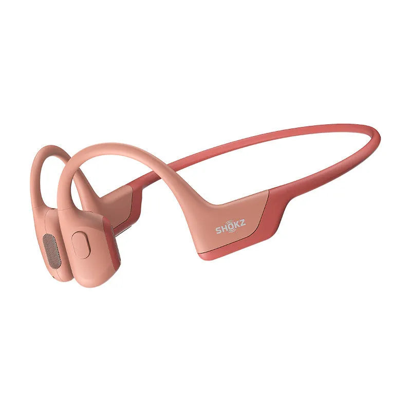 Bone conduction wireless earphones in Knight Black with titanium alloy frame, side view of open-ear design