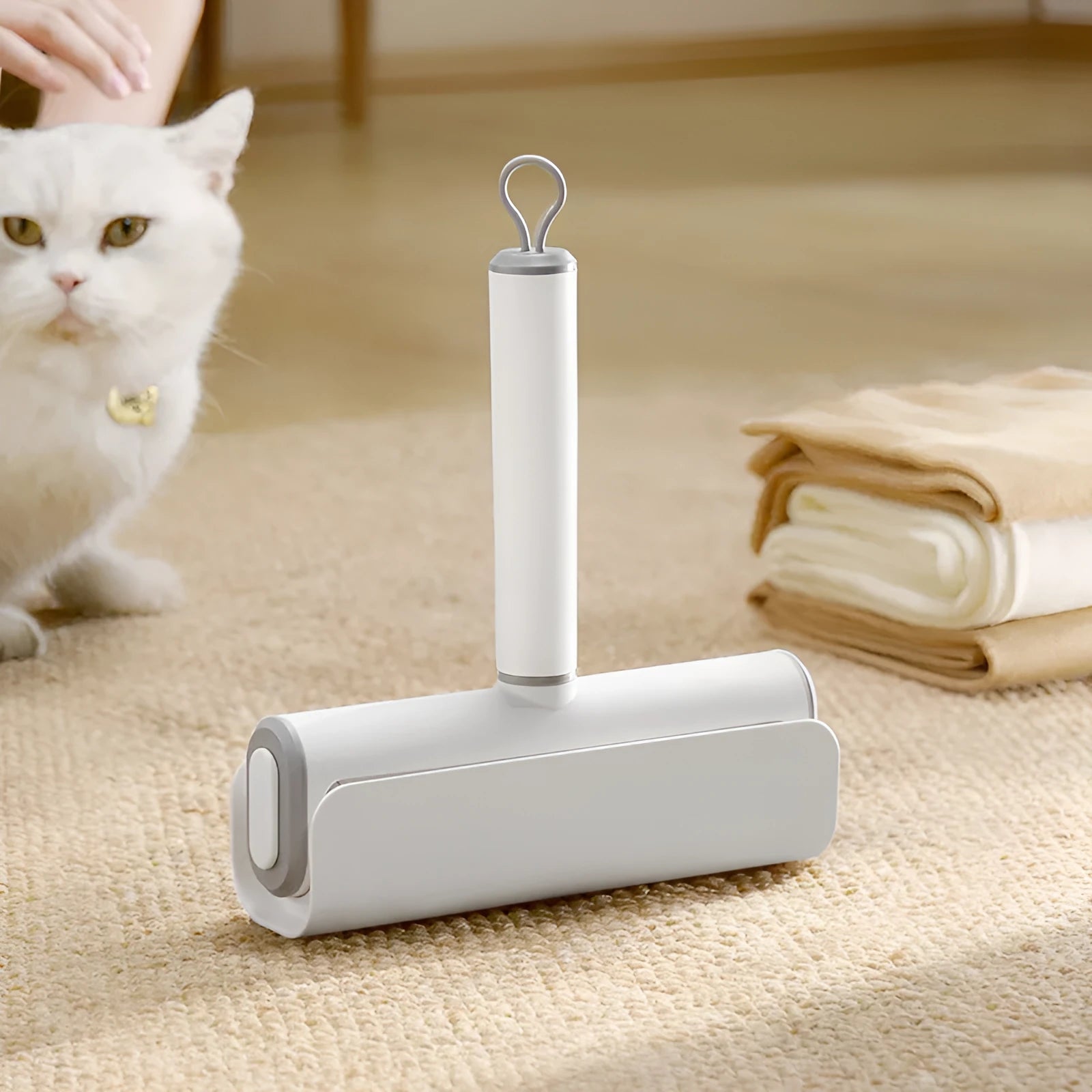 Lint remover roller with tearable paper stick for pet hair and dust removal