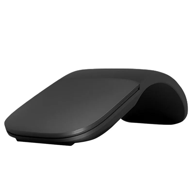 Folded Bluetooth wireless mouse showing compact size with touch surface and multiple colour options