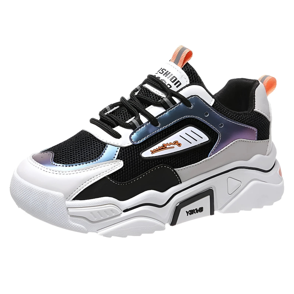 Mesh surface running sports shoes with trifle bottom, colour matching, in green or orange