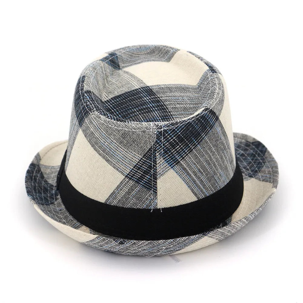 Polyester straw sun hat with bell crown and 4.5cm brim in black or blue colour options