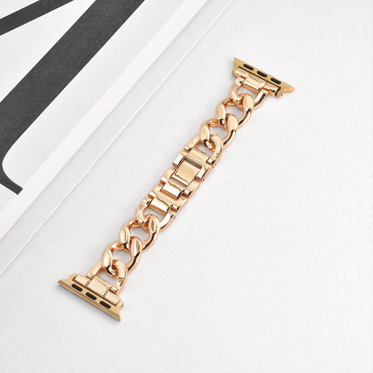 Denim chain link metal strap for Apple Watch in silver, black, gold, rose gold, and Starlight colours
