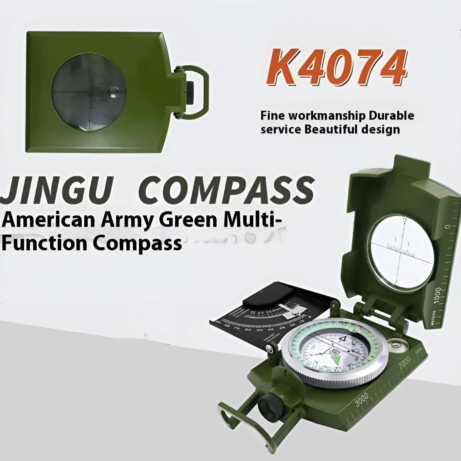 K4074 metal professional outdoor compass with hanging rope and ring, measuring 10cm