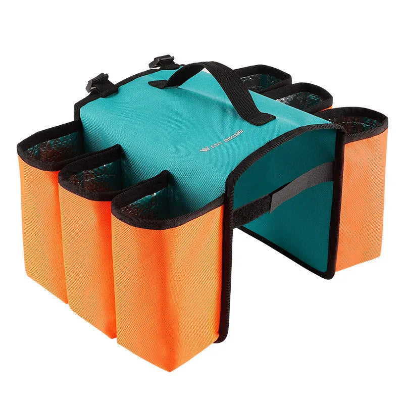 Bicycle handlebar-mounted drink holder bag in black with water bottle inserted