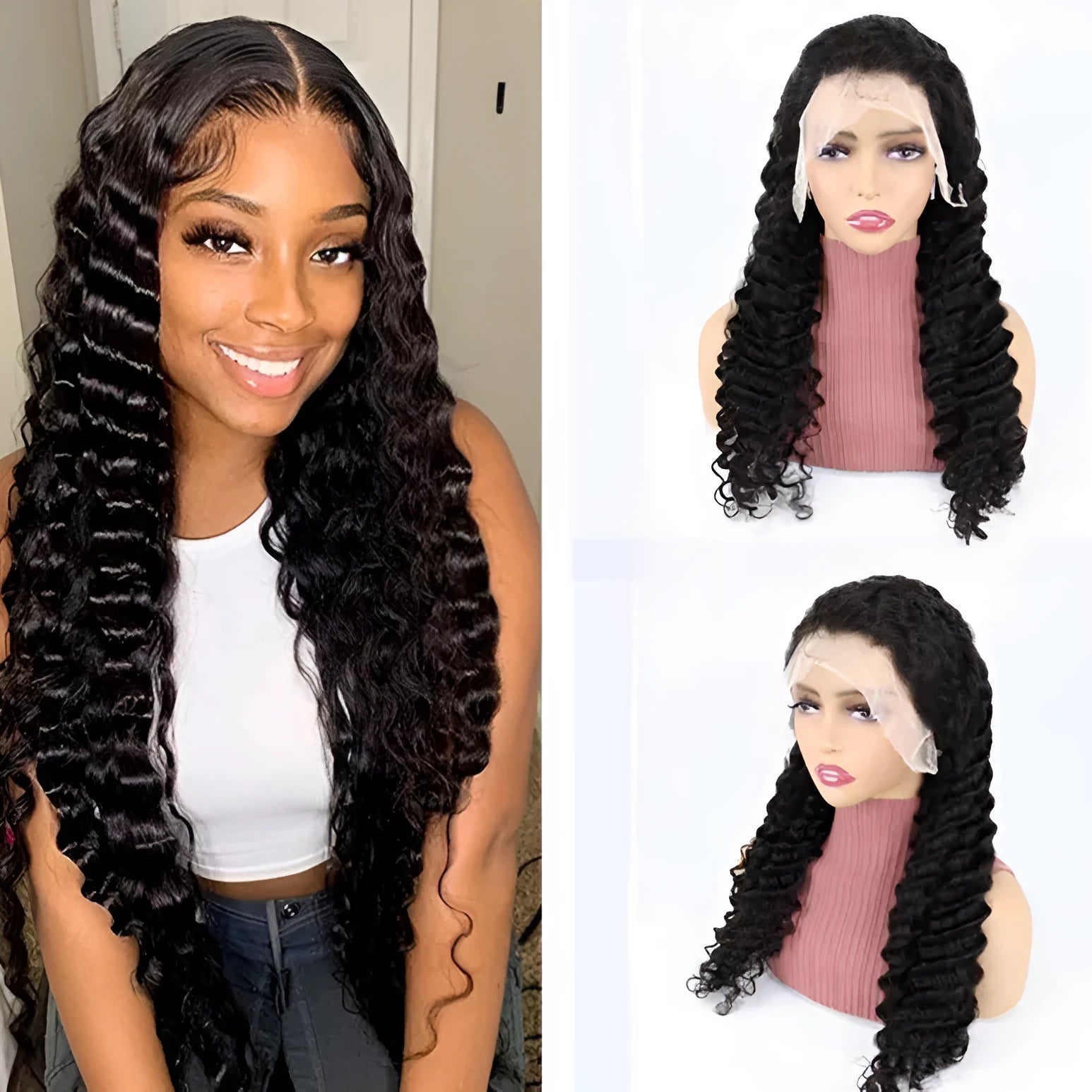 Solid colour human hair wig with half lace front, shown at long length.