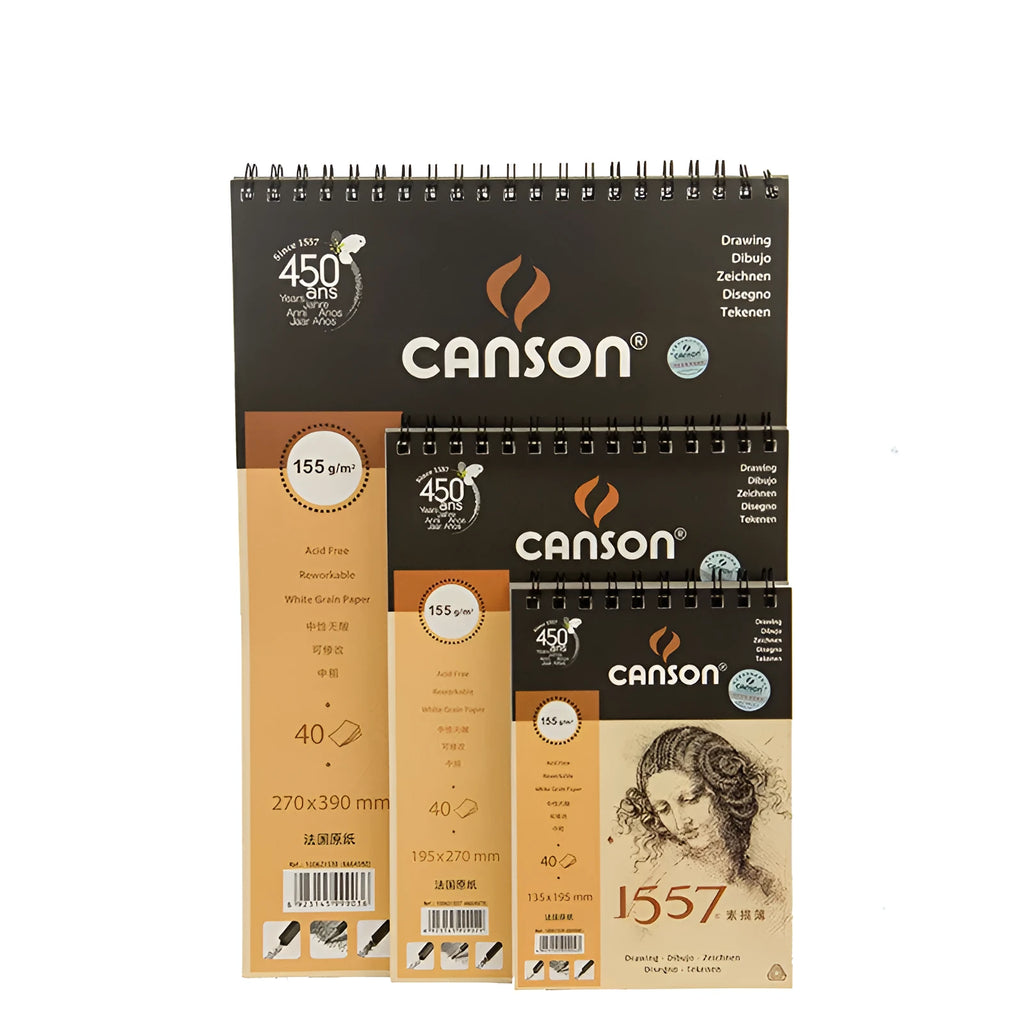 Wood pulp sketchbook for pigment and ink, shown in 155G or 180G paper with 8 open, 16 open or 32 open size options
