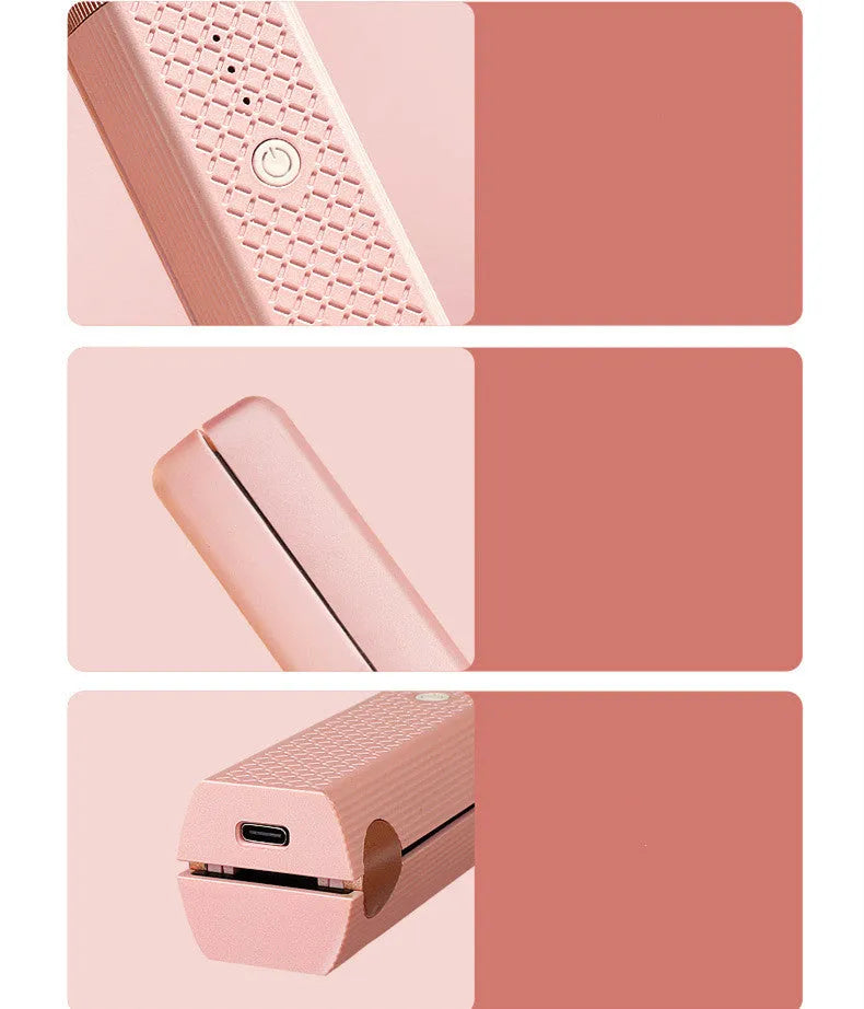 Cordless USB hair straightener with ceramic heater, three temperature settings, pink colour