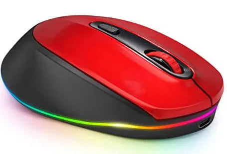 Lightweight 24g wireless rechargeable mouse in multiple colours next to its USB charging cable