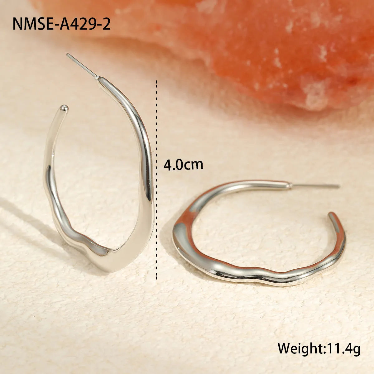 C-ring earrings in stainless steel with 18K gold plating, geometric shape, gold and steel colour options, sold as a pair