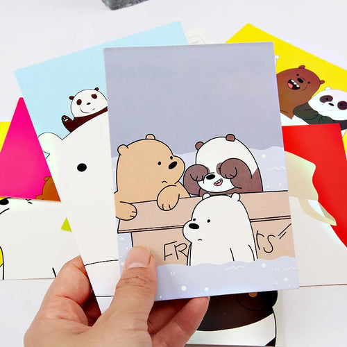 Nine Japanese-style postcards showing historic sites in cartoon minimalist illustration style