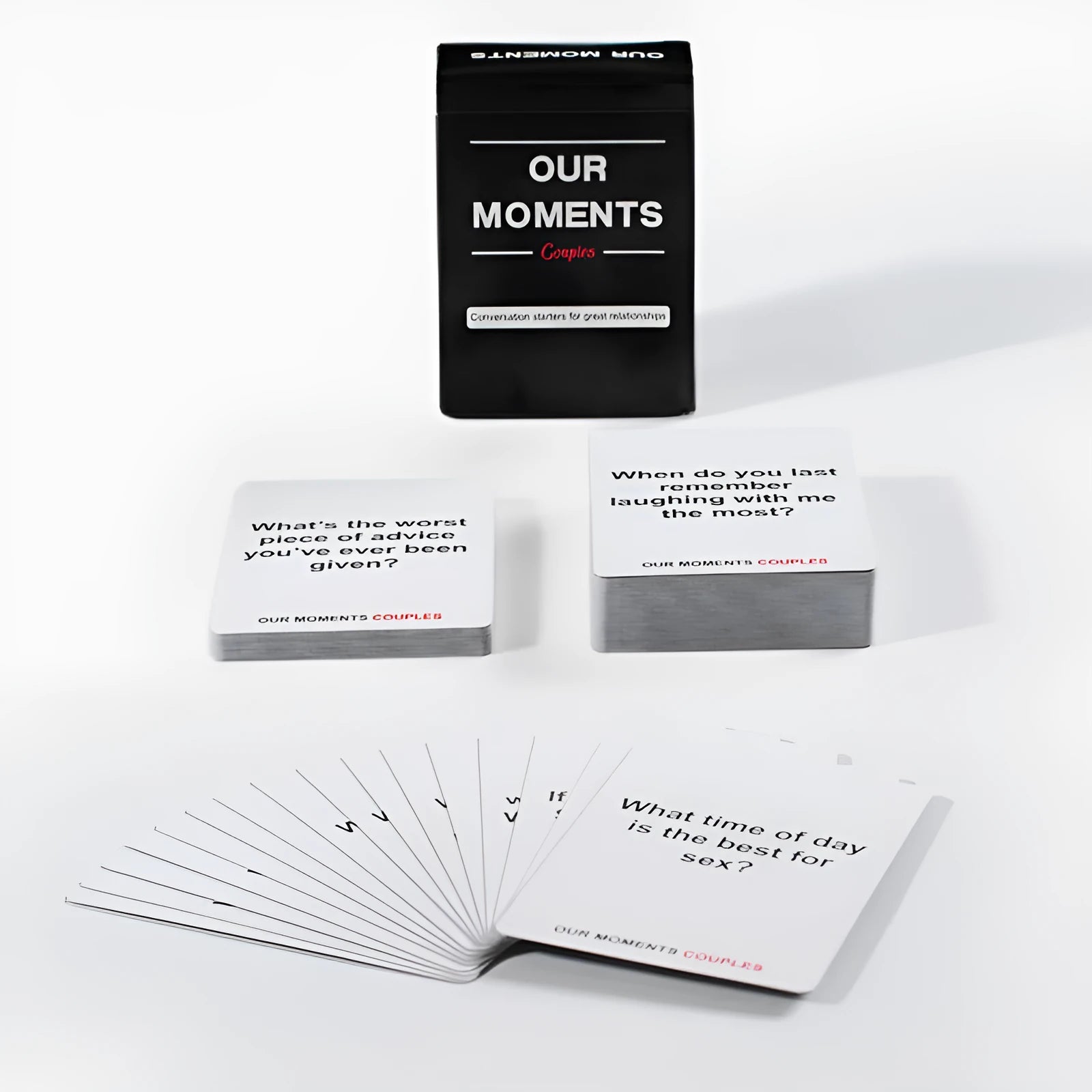Black coated paper communication card box for couples measuring 9cm by 6.5cm
