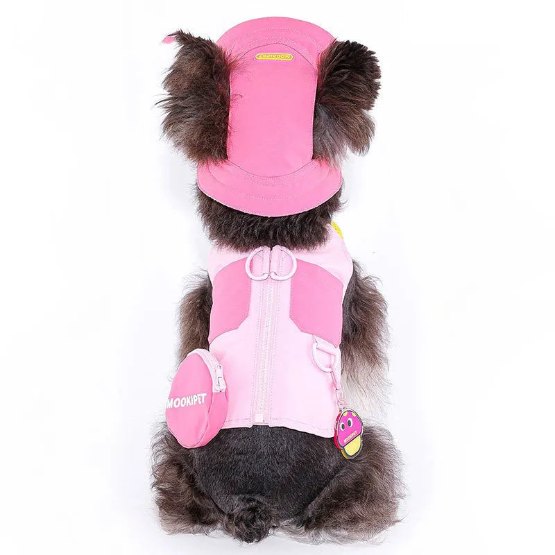 Pink polyester vest harness for small breed dogs on Bichon Frise or Teddy dog