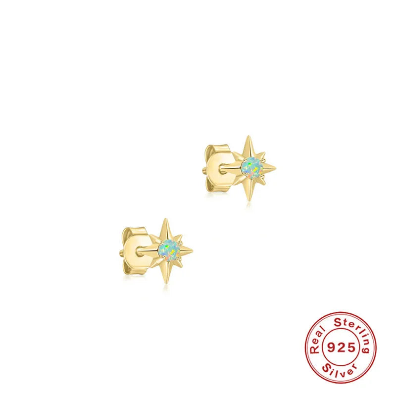 S925 sterling silver octagonal stud earrings with diamond and opal accents in gold or white gold colour