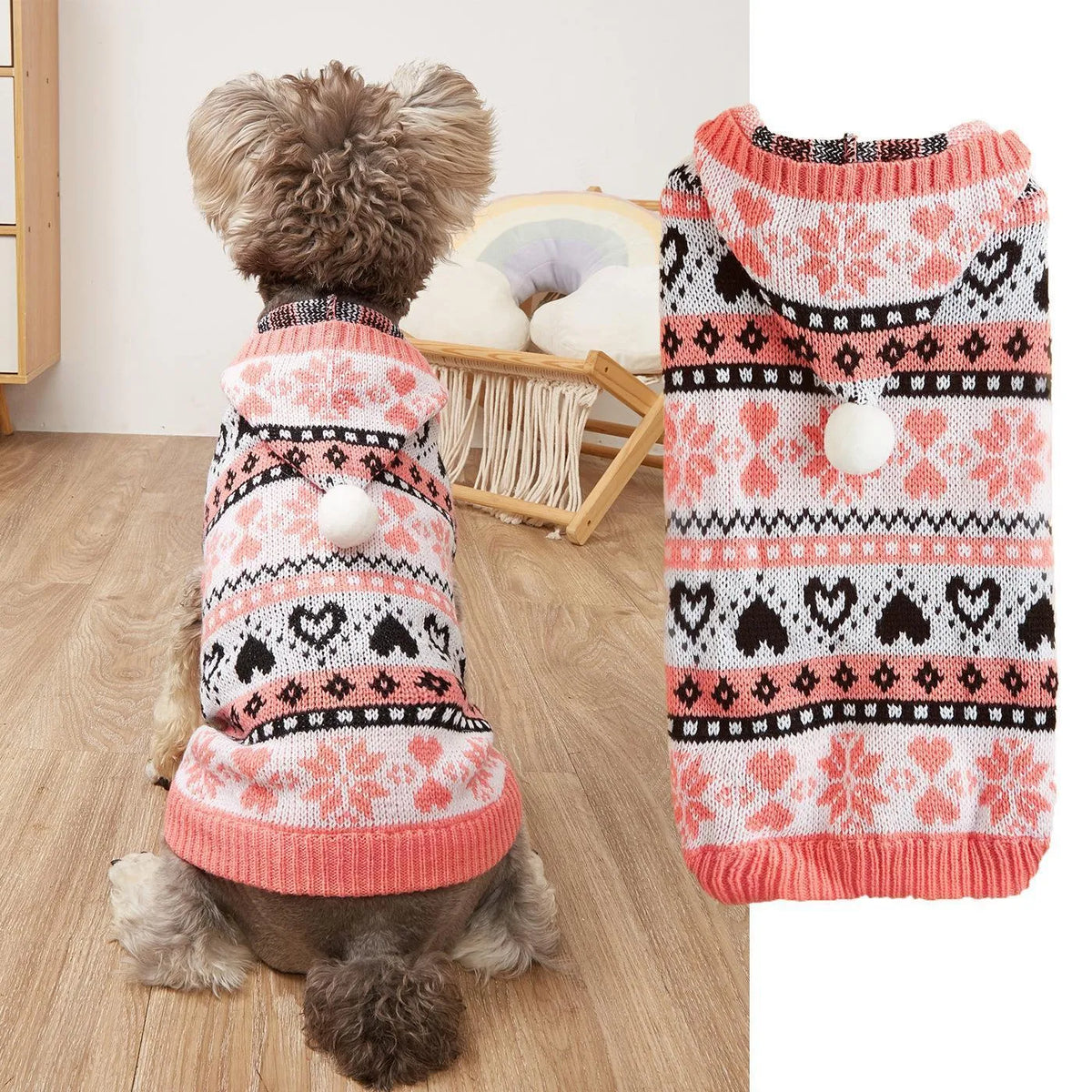 Acrylic knitted dog sweater with snowflake camouflage pattern for small breeds in blue colour