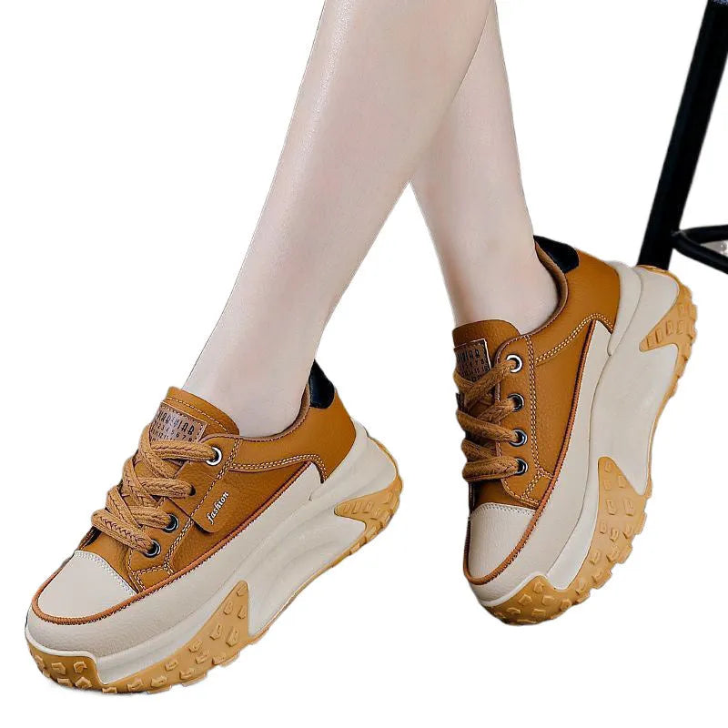 Women's breathable casual sneakers in black, white, or yellow with 4-6cm wedge platform heel