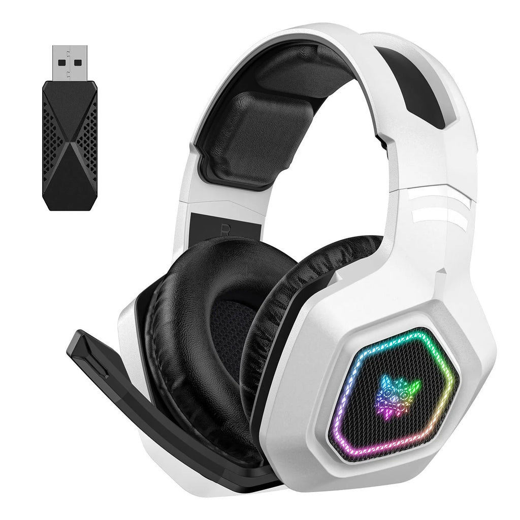 Wireless gaming headset in black or white with RGB luminous design, 2.4G receiver, Bluetooth, 192 x 97 x 200mm PC ABS body