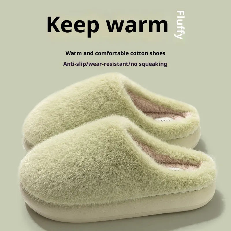 Non-slip winter insulated slippers with artificial wool lining and plush upper, available in five colours and sizes 36-45