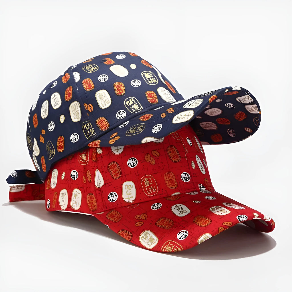 Korean floral baseball cap for men and women, adjustable 55-58cm, polyester, black blue green golden yellow beige