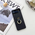 Samsung Zflip4 foldable phone case in imitation leather with frosted finish and sheepskin ring