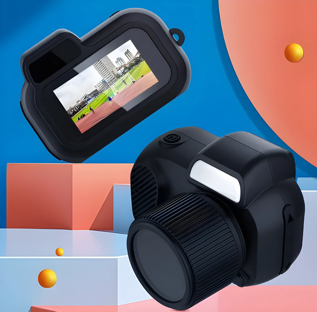 Black Y3000 HD outdoor sports camera with small display screen on compact body