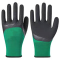 Pair of black and green rubber work gloves with a 13-stitch construction for wear-resistant, non-slip labour protection.