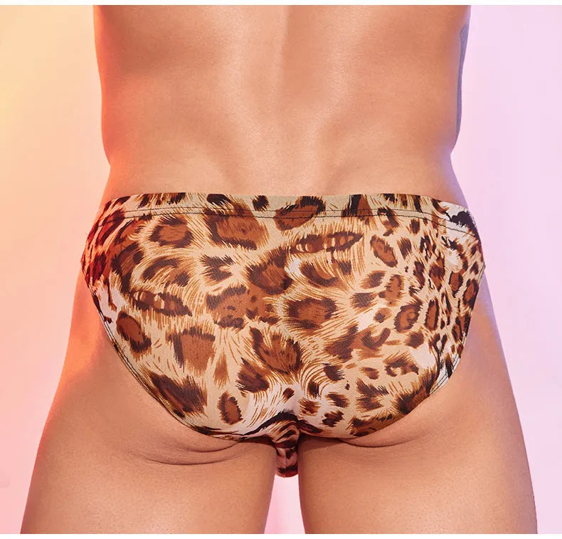 Men's leopard print low waist panties briefs in animal pattern design