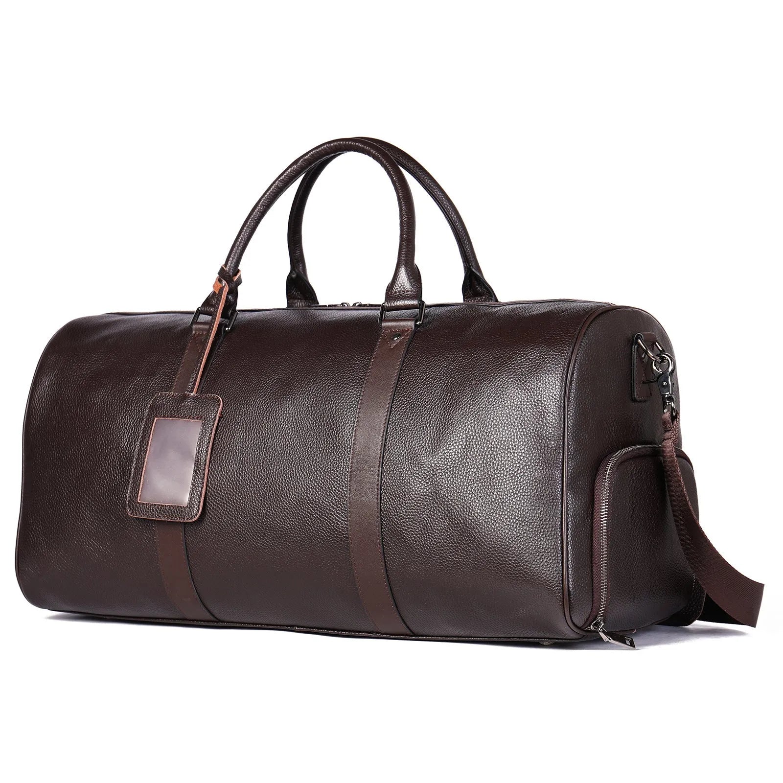 Men's leather excursion bag in black and coffee colours with large capacity below 20 litres