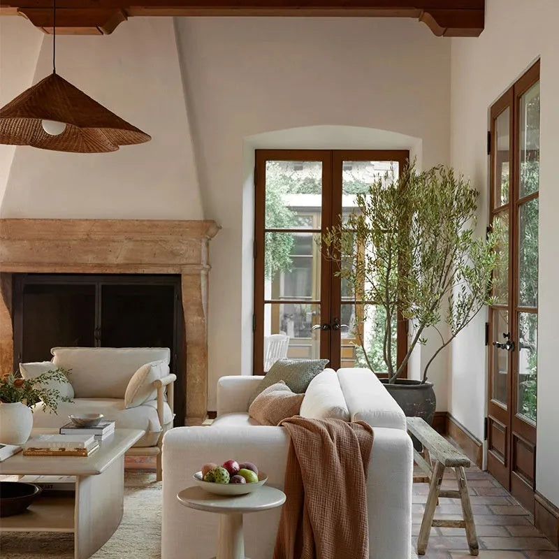 Silent Style woven rattan ceiling lamp in natural colour, shown in 50cm, 60cm, and 80cm diameter options.