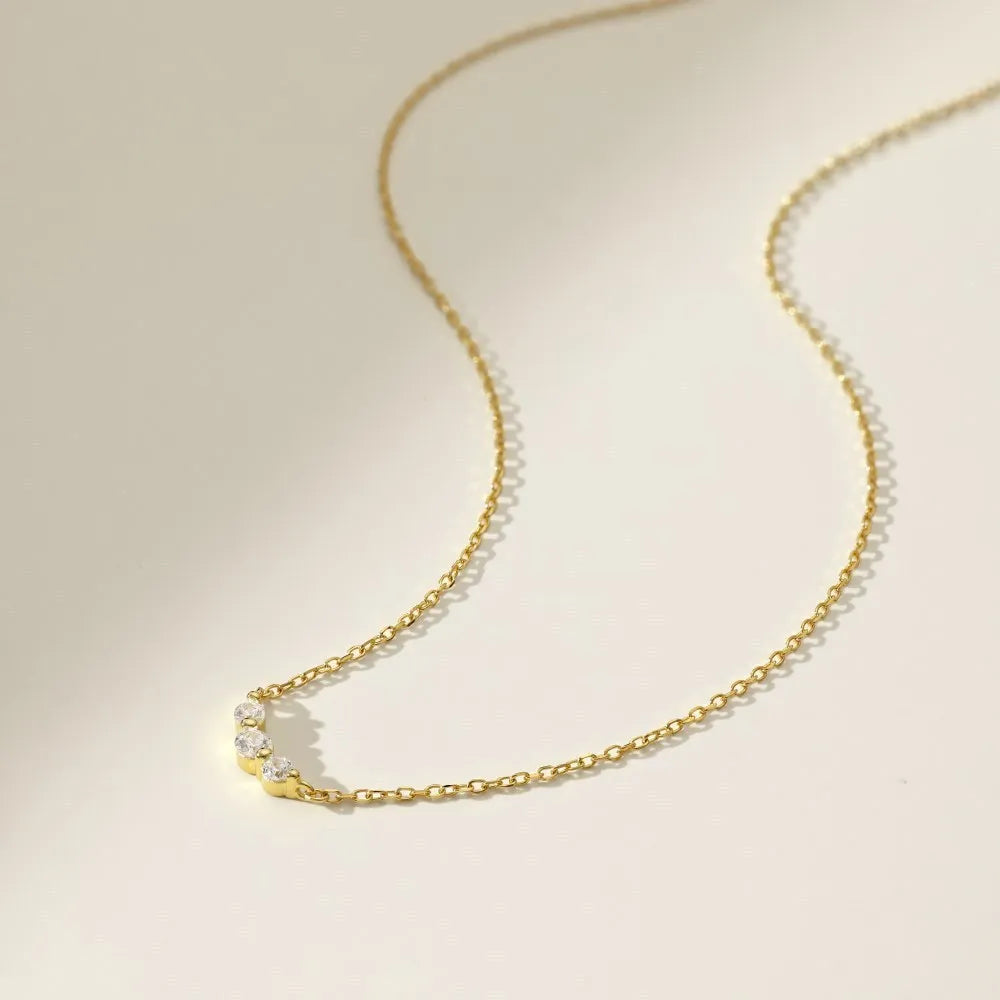 Geometric zircon 925 silver necklace for women in platinum or gold electroplated finish