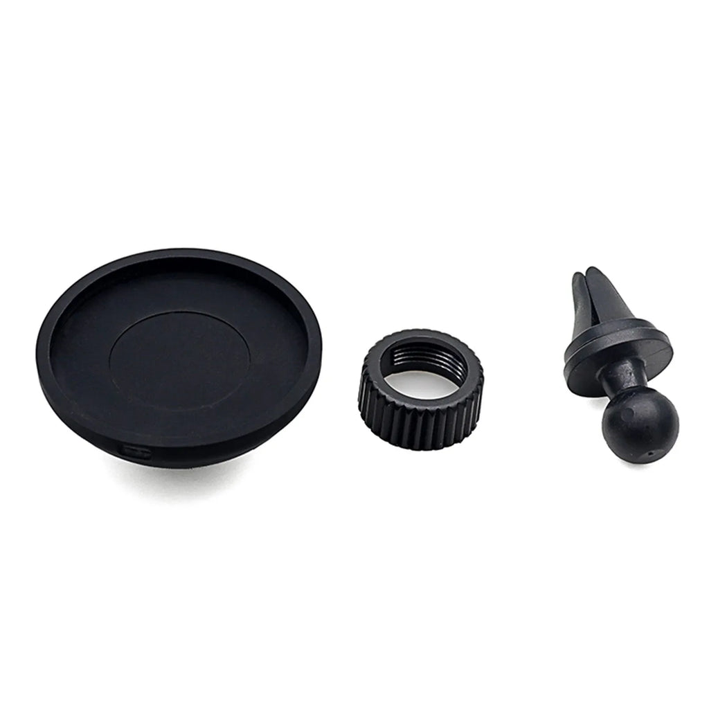 Black magnetic car phone holder showing vent mount and base mount options