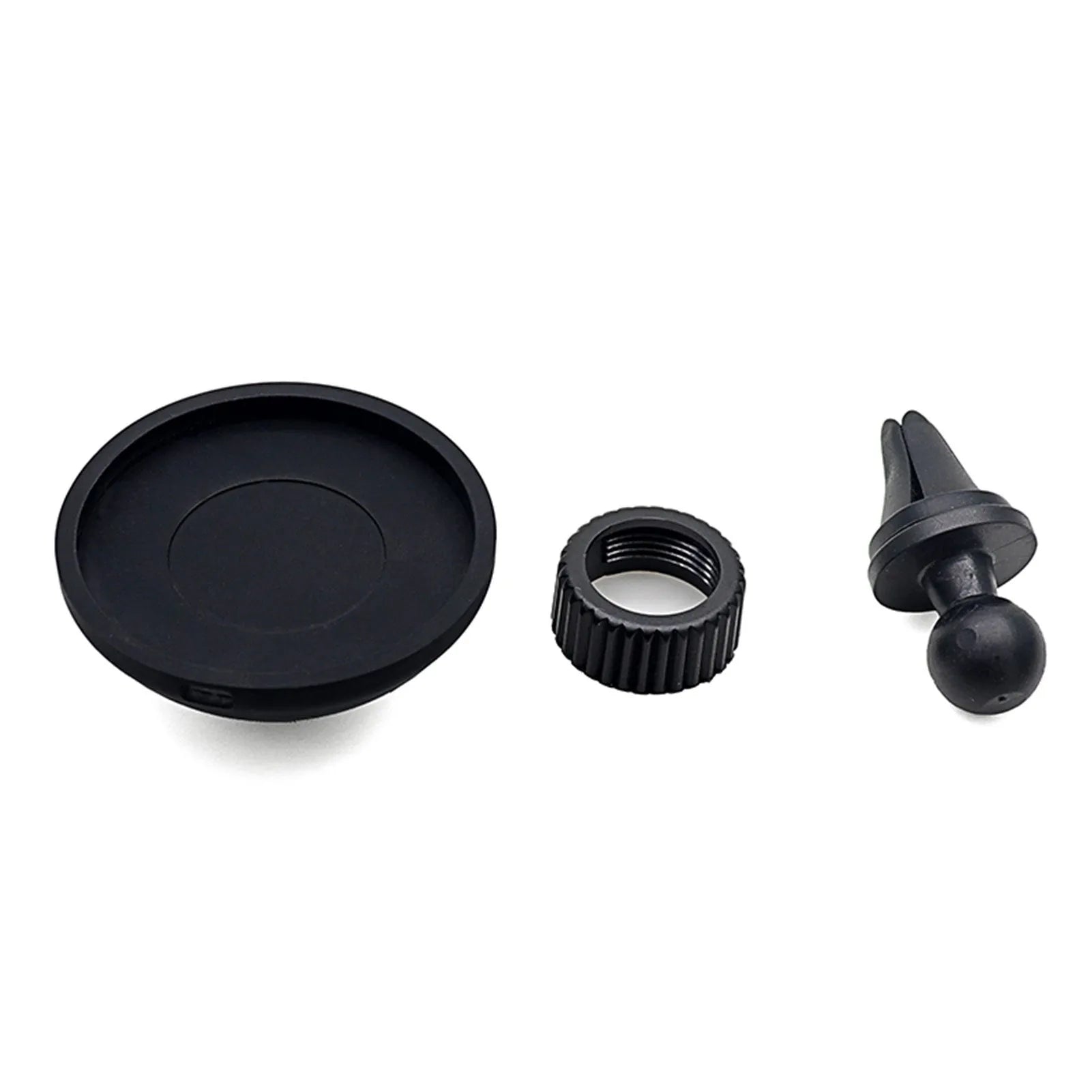 Black magnetic car phone holder showing vent mount and base mount options