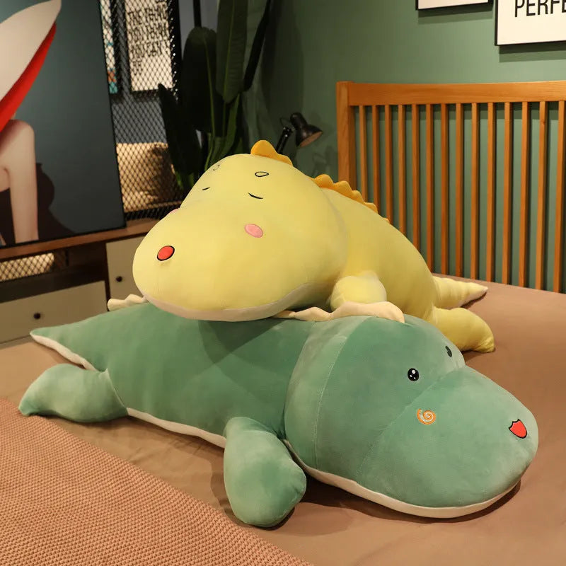 Large dinosaur plush pillow sleeping bed doll in green, blue, pink, purple or yellow, 50cm to 150cm