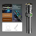 Portable 10W aluminium alloy flashlight, A36 LCD USB white laser, Type-C rechargeable, ultra-thin