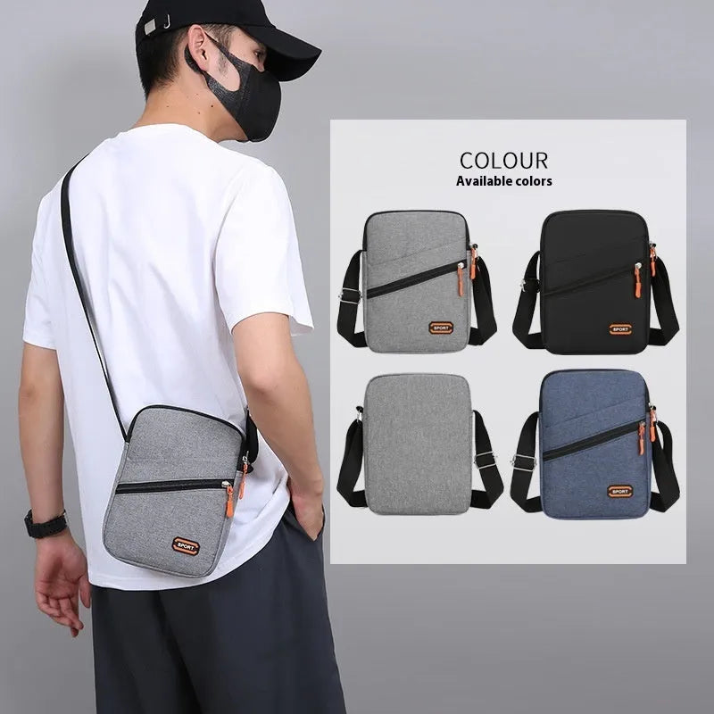 Ultra light Oxford cloth crossbody commuter bag in solid black, navy blue, or silver grey colour.