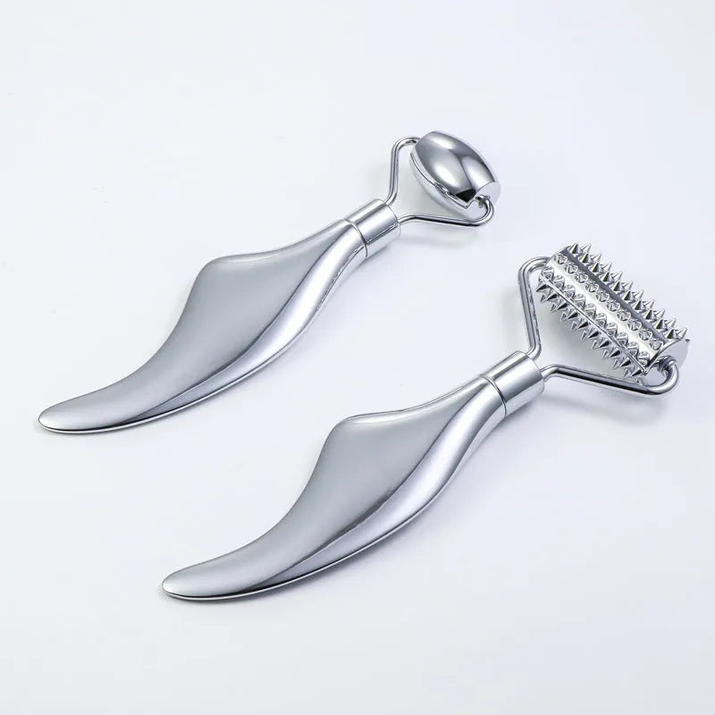 Stainless steel facial massage board set with heart-shaped eye tool and 3cm acupuncture pen