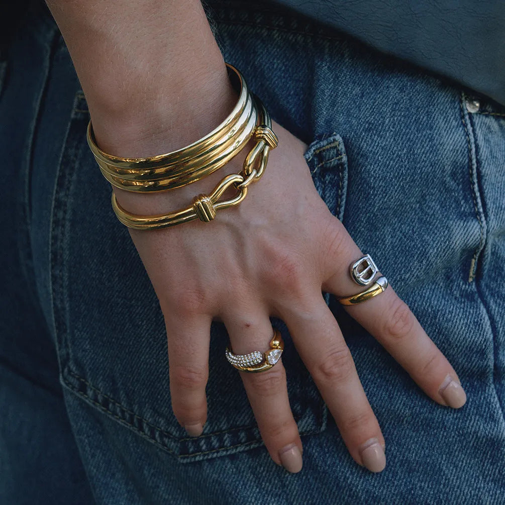 Stainless steel bracelet with buckle clasp, electroplated finish, connection link band, European American style
