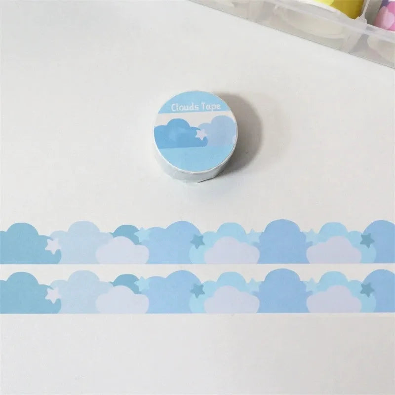 Stars and clouds border washi tape, 24mm x 5m Japanese paper stationery tape for journaling and scrapbooking
